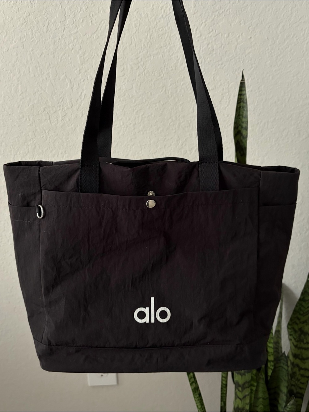 ALO Yoga Black Logo Tote with Front Pocket